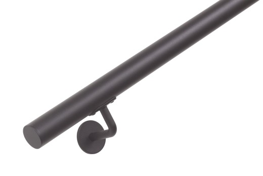 RVS trapleuning rond Ø42,4mm inclusief leuningdragers type H SIGNAALZWART RAL 9004
