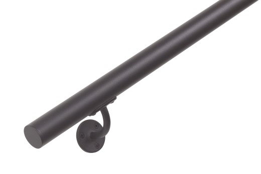 RVS trapleuning rond Ø42,4mm inclusief leuningdragers type L SIGNAALZWART RAL 9004