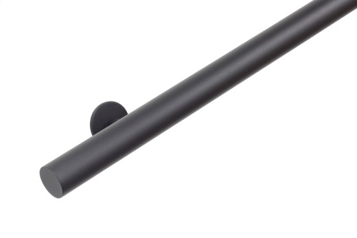 Gebogen RVS trapleuning rond Ø42,4mm inclusief leuningdragers type S MAT ZWART RAL 9005