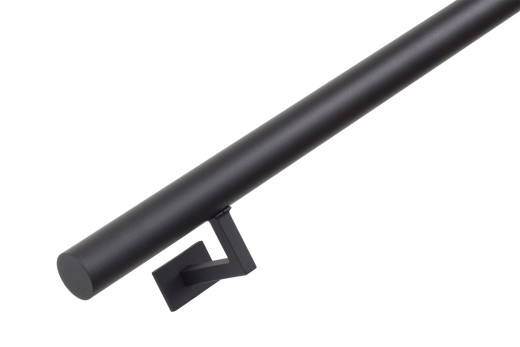 Gebogen RVS trapleuning rond Ø42,4mm inclusief leuningdragers type V MAT ZWART RAL 9005