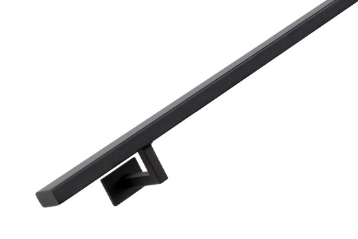 RVS trapleuning vierkant vlak 40x20mm inclusief leuningdragers type WV lengte 75mm hoogte 45mm MAT ZWART RAL 9005