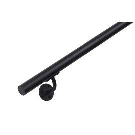 RVS trapleuning rond Ø33,7mm inclusief leuningdragers type L MAT ZWART RAL 9005