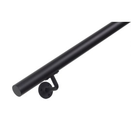 Gebogen RVS trapleuning rond Ø42,4mm inclusief leuningdragers type G MAT ZWART RAL 9005