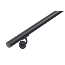 RVS trapleuning rond Ø42,4mm inclusief leuningdragers type L MAT ZWART RAL 9005
