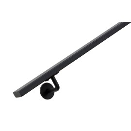 Gebogen RVS trapleuning vierkant vlak 40x20mm inclusief leuningdragers type F MAT ZWART RAL 9005
