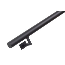 Gebogen RVS trapleuning rond Ø42,4mm inclusief leuningdragers type V MAT ZWART RAL 9005